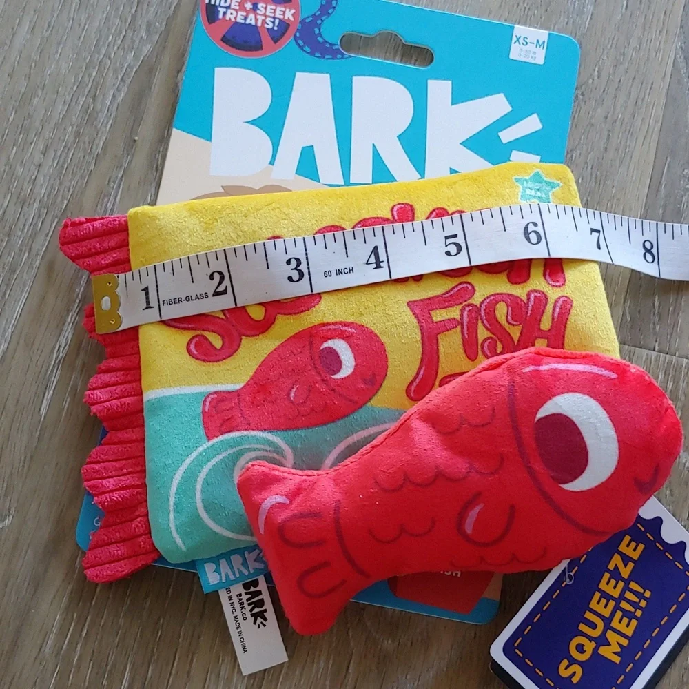 NEW BARK Dog Toy Squeakish Fish Hide + Seek Treats Crinkle Squeaker